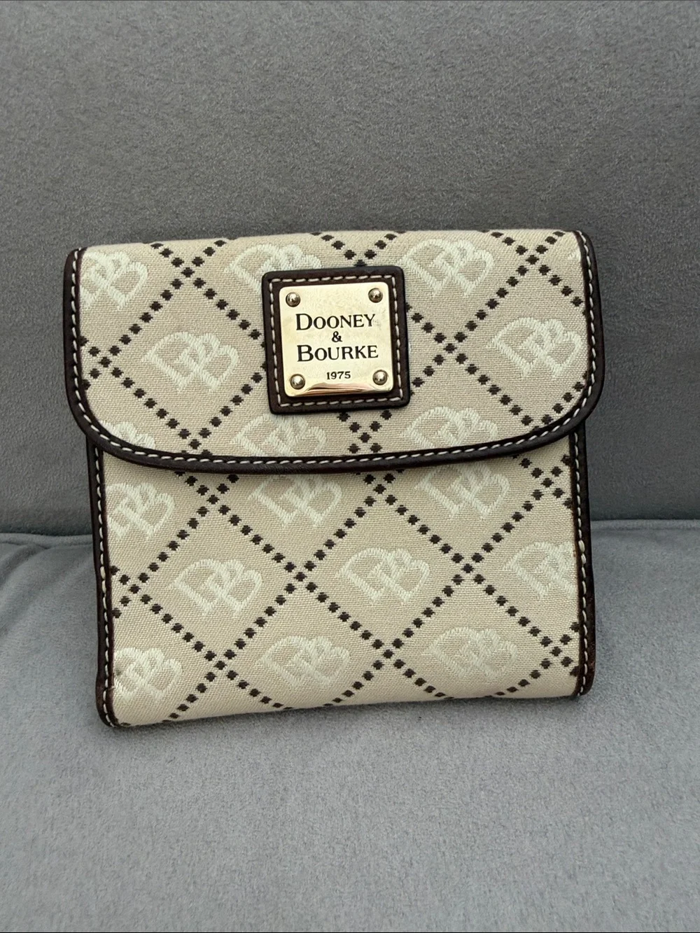 Dooney & Bourke Beige and Brown Monogram Canvas Wallet